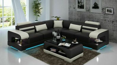 Ledersofa Couch Wohnlandschaft Ecksofa Eck Garnitur Design Modern Sofa G8033B