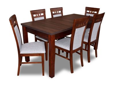 Klassische Designer Esszimmer Garnitur Holz Tisch + 6 Stühle Stuhl Garnitur Neu