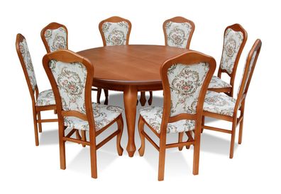 Klassischer Rund Runder Tisch Holz Design Esszimmer Tische + 8 Stühle Konferenz