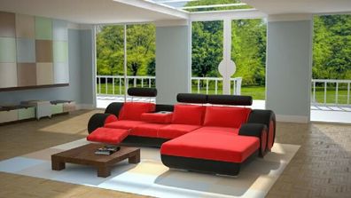 Leder Ecksofa Textil Stoff Polster Sofas Sofa Couch Garnitur Wohnlandschaft BER2