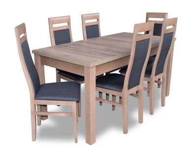 Esstisch Garnitur Tisch + 6x Stühle Stuhl Esszimmer Garnitur Tisch Holz Textil