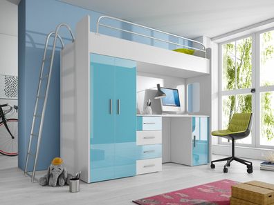 Doppelstockbett Stockbett Etagenbett + Schreibtisch Schrank Betten Kinderzimmer