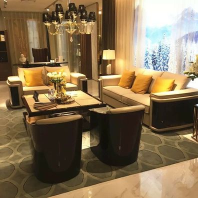 Echt Holz Italien Möbel Sofa Couch Polster Sitz Garnitur Luxus Klasse Garnituren