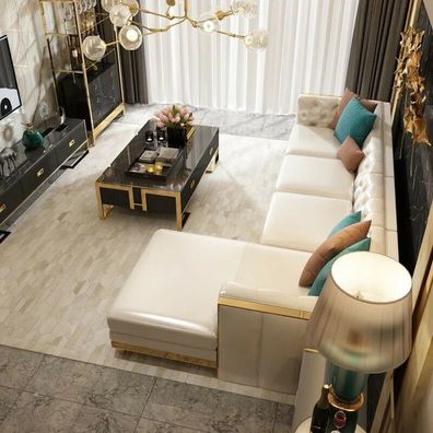 Luxus Design Eck Sofa Couch Polster Sitz Leder Garnitur Wohn Landschaft Italien