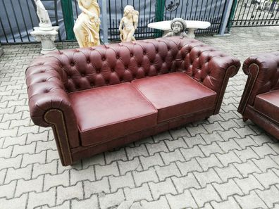 Chesterfield Sofa 2 Sitzer 100% Antik Old Look Style Leder Couch Polster Sitz
