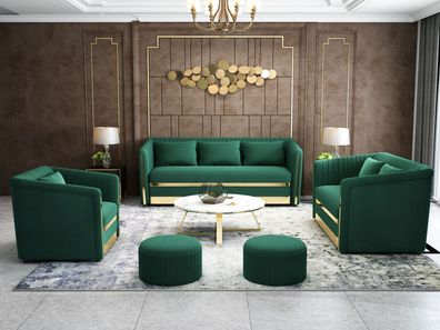 Sofa Couch Samt Polster Sitz 3 + 2 Sitzer Garnitur Design Couchen Sofas Metall Neu