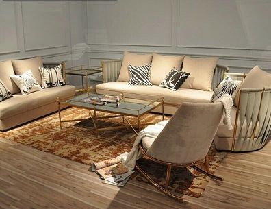 Sofa Couch Stoff Polster Sitz 3 + 1 Sitzer Garnitur Design Couchen Sofas Metall