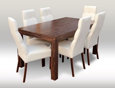 Designer Esstisch Tisch mit 6 Stühlen Esszimmer Gruppe Stuhl Tische Holz Neu