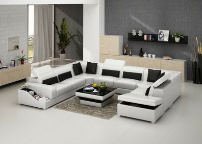 Ledersofa Couch Wohnlandschaft Ecksofa Eck Garnitur Design Modern Sofa G8008