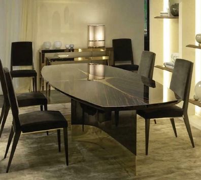 Design Luxus Ess Zimmer Wohn Tisch Holz Hochglanz Tische italien Möbel Metall
