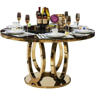 Hochwertiger Luxus Designer Ess Tische Rund Tisch Runde Marmor Metall Gold Neu
