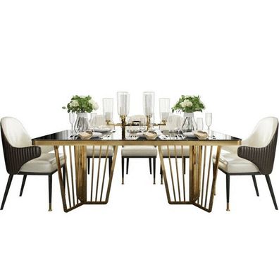Design Klassiker Esstisch Tisch Holz mit Edelstahl Tische Hochglanz Wohnzimmer