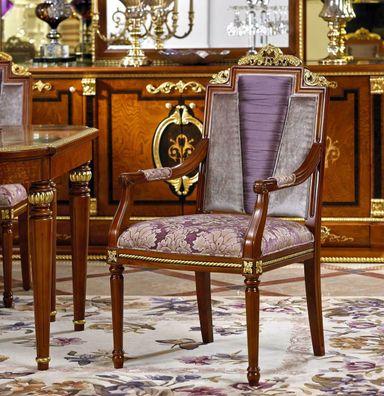 Esszimmer Stuhl 1 Sitzer Sessel Holz Designer Luxus Klasse Barock Rokoko Möbel
