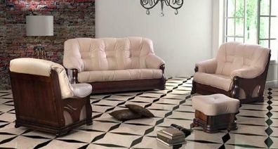 1 Sitzer Fernseh Sessel Sofa Polster Echtes Holz 100% italianisches Leder Couch