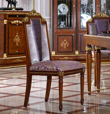 Esszimmer 1 Sitzer Stuhl Sessel Holz Luxus Barock Rokoko Möbel Designer E38