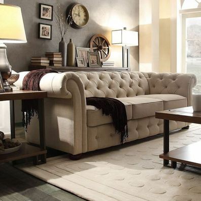 Chestefield Sofa Couch Leder Designer Textil Sitz Polster Garnitur Design 201815