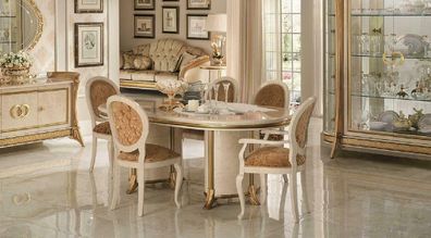6 Stühle + Tisch Set Küche Designer Barock Rockoco klassisch Jugendstil antik