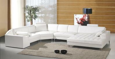 Moderne Wohnlandschaft mit Chesterfield Knöpfen Ledersofa Sofa Couch Polster