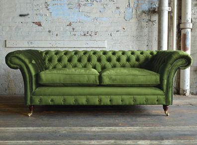 Chestefield Sofa Couch Leder Designer Textil Sitz Polster Garnitur Design 201841