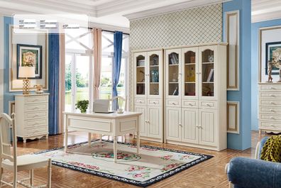 Klassisches Barock Stil Büro Schreibtisch Vitrine Stuhl Kommode Komplett Set Neu