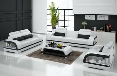 Designer Sofagarnitur Ledersofa Set 3 + 2 + 1 Garnitur Sofa Couch Neu Zitadelle Weiß