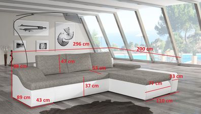 Moderne Ecksofa Ontario Bettfunktion Wohnzimmer Couch Textil Sofas Schlaf Sofa