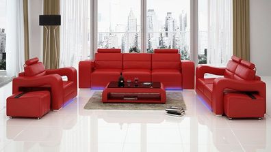 Leder Sofa Couch Polster Garnitur Sofagarnitur Moderne Couchen 3 + 2 + 1 Set F3008Dr