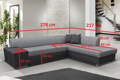 Moderne Design Ecksofa Porto Bettfunktion Couch Textil Sofas Schlaf Sofa Neu