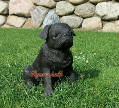 Mops Hund Figur Statue Skulptur Deko Fan Geschenkidee lebensecht klein schwarz