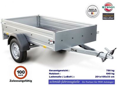 Stema Anhänger Opti 750 kg mit 100 km/ h 13 Zoll Bereifung - ST10-22930