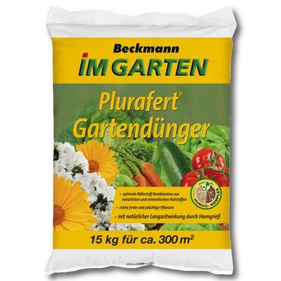 Beckmann Plurafert Gartendünger 15 kg Gemüsedünger Obstdünger Pflanzendünger Uni