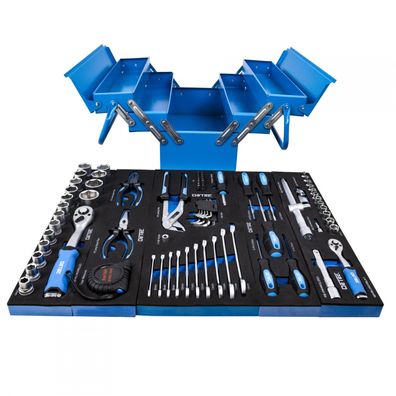Werkzeugkasten Klappkiste aus Metall 67 tlg. zum aufklappen in blau