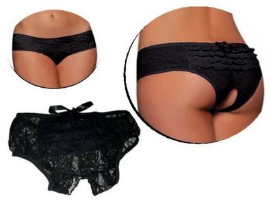 Damen Unterwäsche Ouvert Slip Spitze Unterhose Panty Schwarz S M L XL XXXL (Gr. XL)