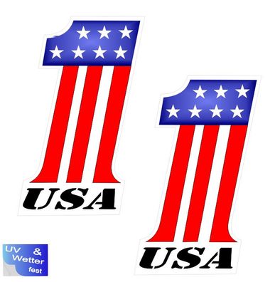 2 Stück USA one Aufkleber in verschiedenen Größen Amerika eins Aufkleber (R16/2)