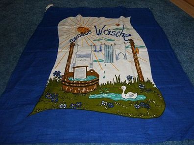 großer Wäschesack / Wäschebeutel 70er Jahre mit Zugband-blau