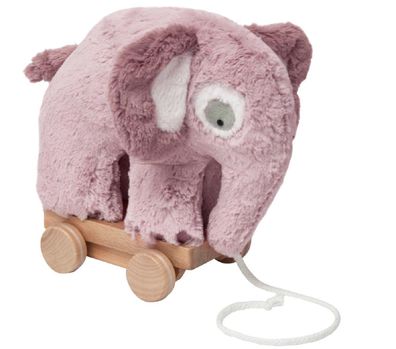 SEBRA Nachziehtier PLÜSCH Elefant alt rosa auf Rollen Ziehtier Holz Spielzeug ?