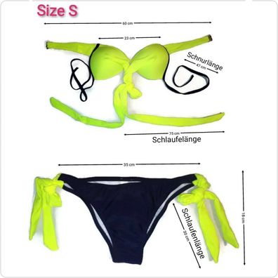 Damen Bikini Set 2 Teilig Push Up mit Schlaufe Schleife Neon Gelb Blau S M L XL
