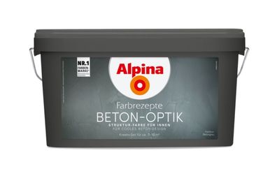 Alpina Farbrezepte Beton Optik, Struktur Farbe Komplett-Set Innen Grau