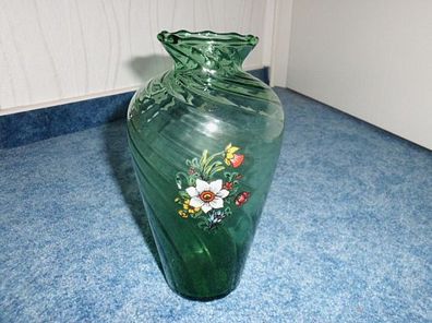 schöne praktische Vase mit Blumenzier grün 18cm hoch
