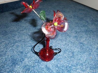 wunderschöne kleine Glasvase mit Blumen---Lauscha