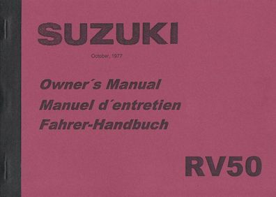 Bedienungsanleitung Suzuki RV 50, Motorrad, Oldtimer, Zweirad