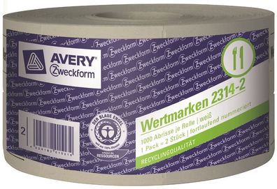 Avery Zweckform 2x BonRolle Weiß 2000x WertMarken WertMarke Bon Marken Bons