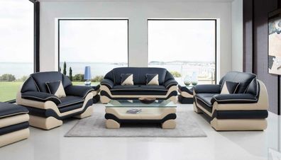 Leder Couch Polster Sofagarnitur 3 + 2 + 1 Komplett Set Leder Sofas Couchen Neu