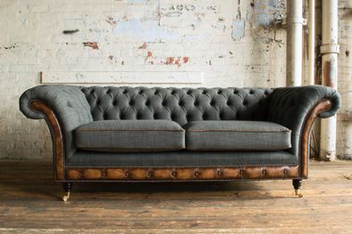 Chesterfield Design Luxus Polster Sofa Couch Sitz Garnitur Leder Textil Neu #198