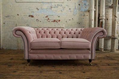 Cheserfield Samt Sofa 2 Sitzer Designer Couchen Couch Textil Stoff Polster Pink