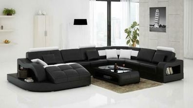 Designer Ecksofa mit Liege Couch Sofa Wohnlandschaft Ledersofa U Form Einstein
