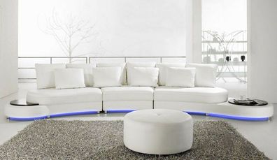 Edle Design Rund Sofa Couch Wohnlandschaft + Hocker Leder Runde Couchen A1126
