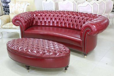 Chesterfield 3 Sitzer + Hocker Couch Garnitur Polstermöbel Leder Sofas Couchen