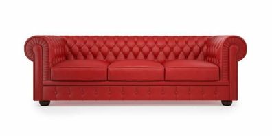 XXL Sofa 3 Sitzer Couch Chesterfield Polster Sitz Garnitur Leder Rot Textil