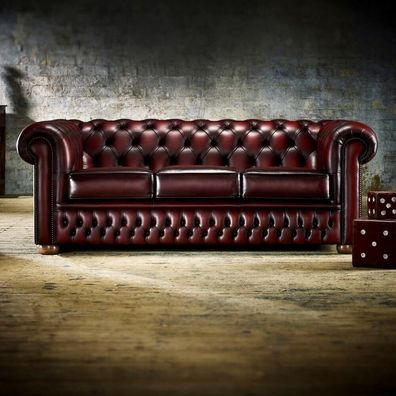 Sofa 3 Sitzer Bordaux Ledersofa Couchen Couch Chesterfield Garnitur Leder Sofas